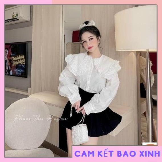 Áo sơ mi viền bèo chất vải Voan Free Size dưới 53kg dành cho nữ [Hàng Đẹp]
