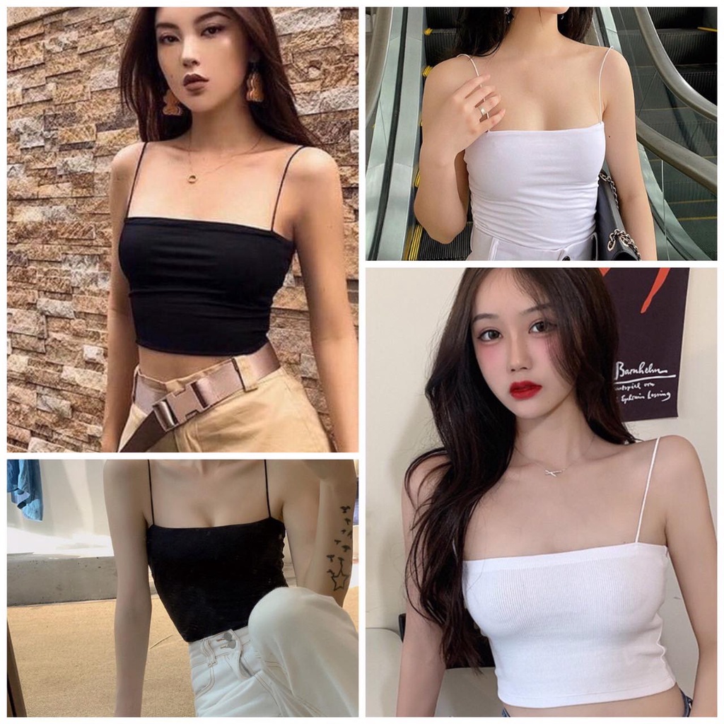 Áo 2 dây sợi bún thun gân đẹp 100% cotton đen trắng , áo croptop ôm mặc trong siêu mát-HER_1989