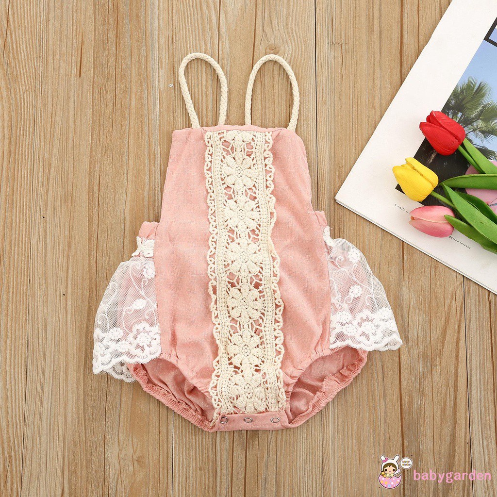 Bộ Áo Liền Quần Phối Ren Hoa Hở Lưng Thời Trang Mùa Hè Cho Bé Gái