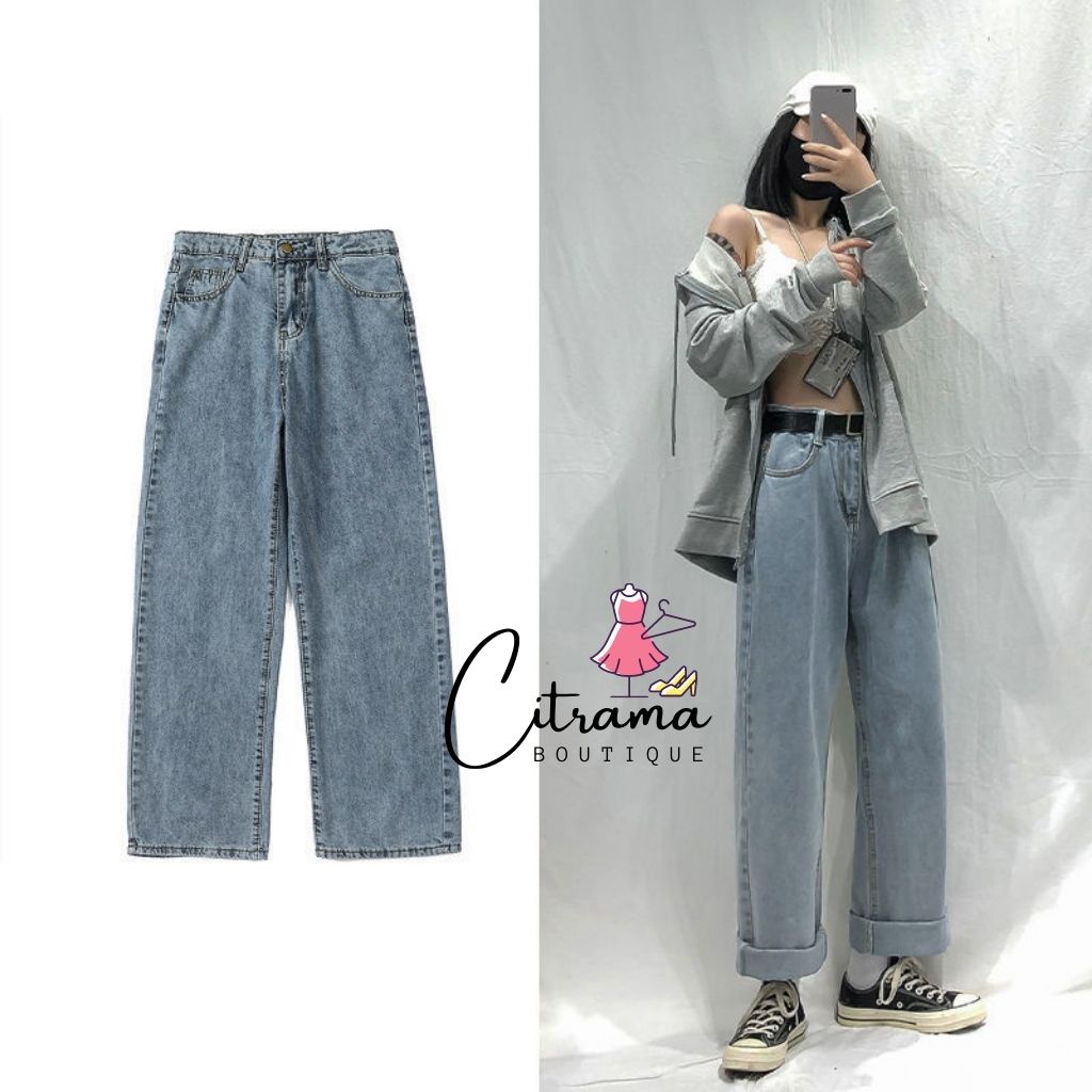 Quần jean ống rộng lưng cao phong cách ulazzang hàn quốc QJ02 | BigBuy360 - bigbuy360.vn