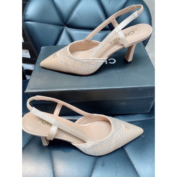 Sandal hở gót chất lụa satin mũi nhọn