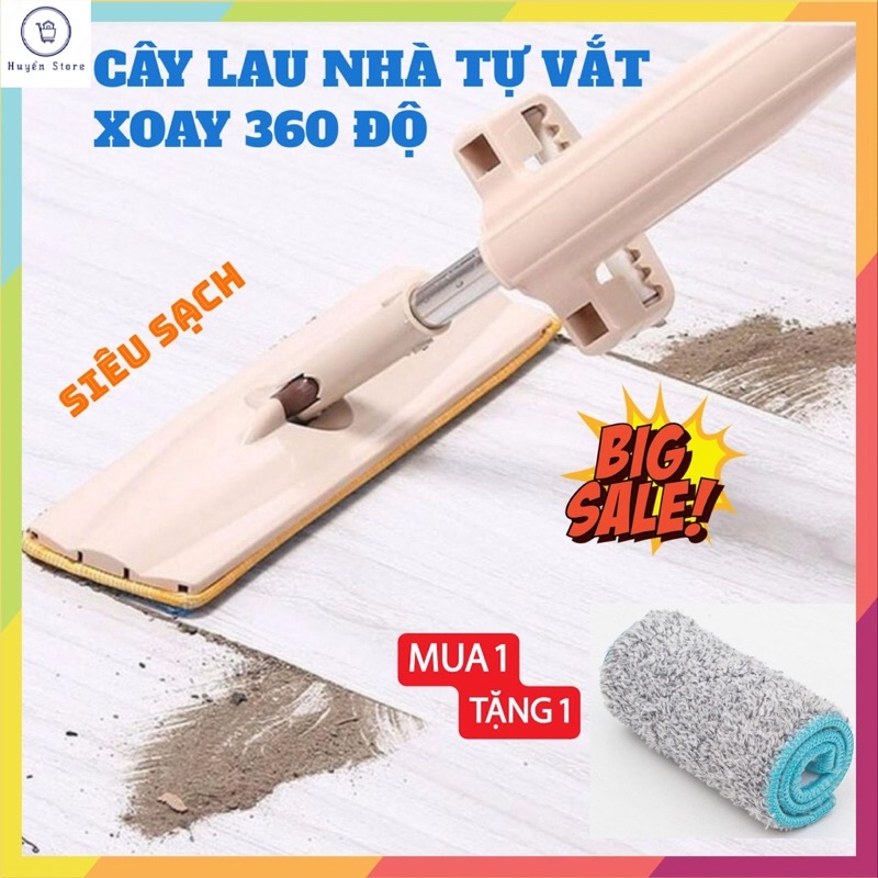 Cây Lau Nhà Tự Vắt Phẳng Thông Minh Xoay 360 Độ Tặng Kèm 1 Bông Lau