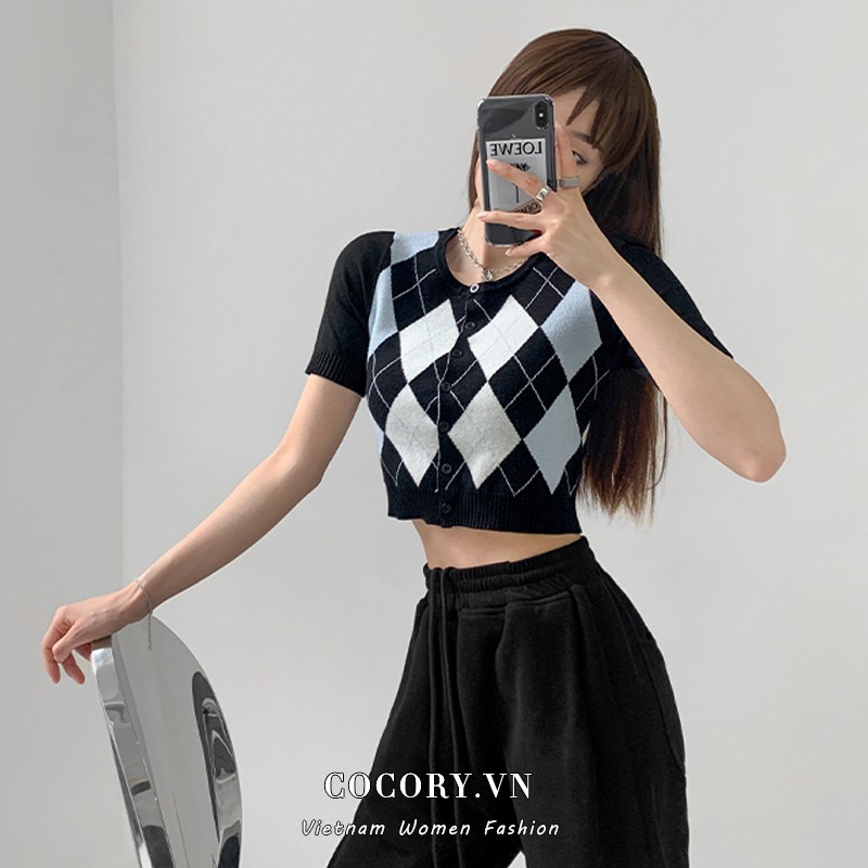 Áo Croptop Dệt Kim Tay Ngắn Kẻ Sọc Kiểu Vintage Thiết Kế Quyến Rũ Dành Cho Nữ