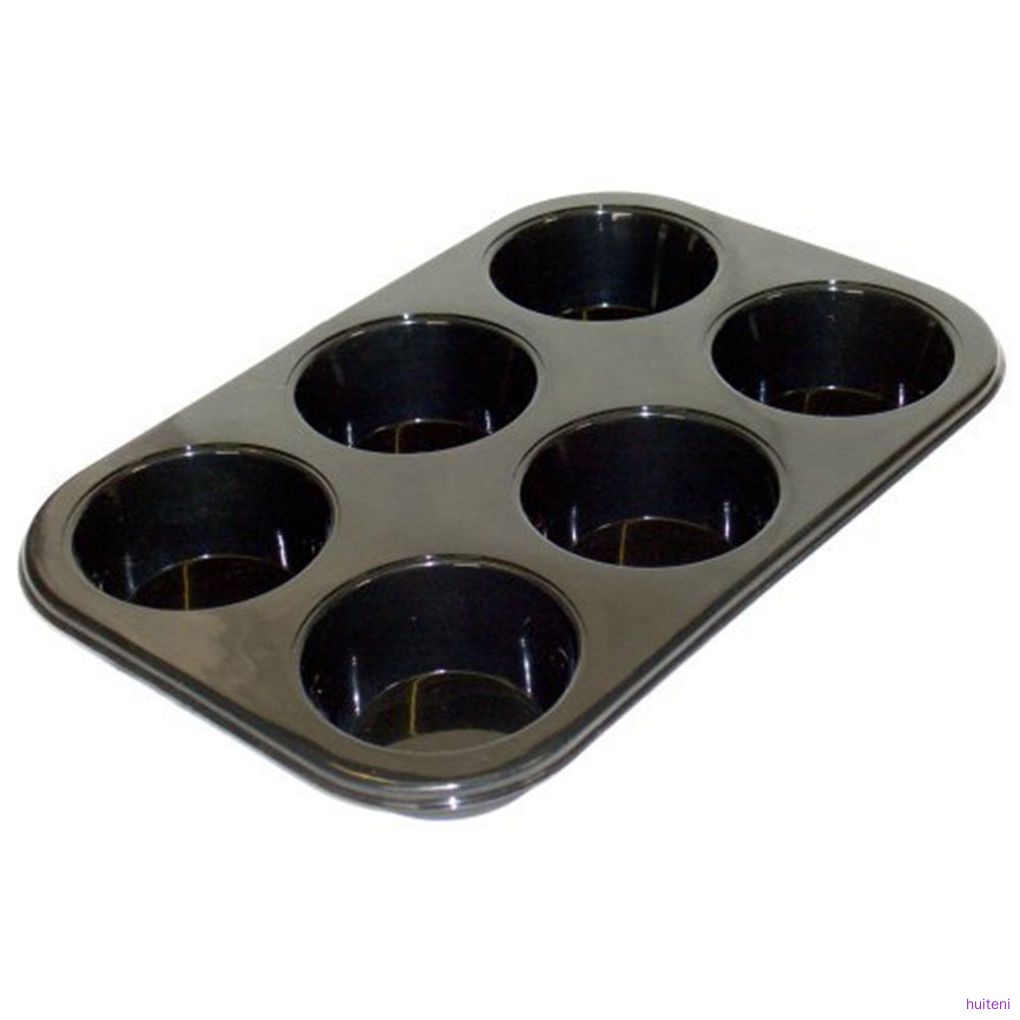 Khuôn Làm Bánh Muffin 6 Ngăn Bằng Thép Carbon Màu Đen Chống Dính