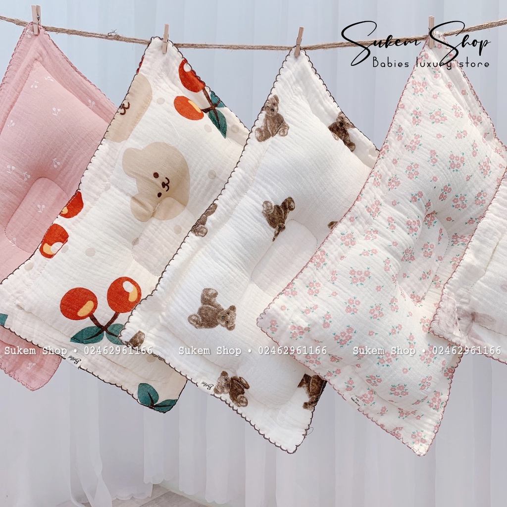 Gối Xô Sơ Sinh/Gối Xô Chữ Nhật Bé Bé Thiết Kế Lõm Chống Bẹp Êm Mềm Cho Bé