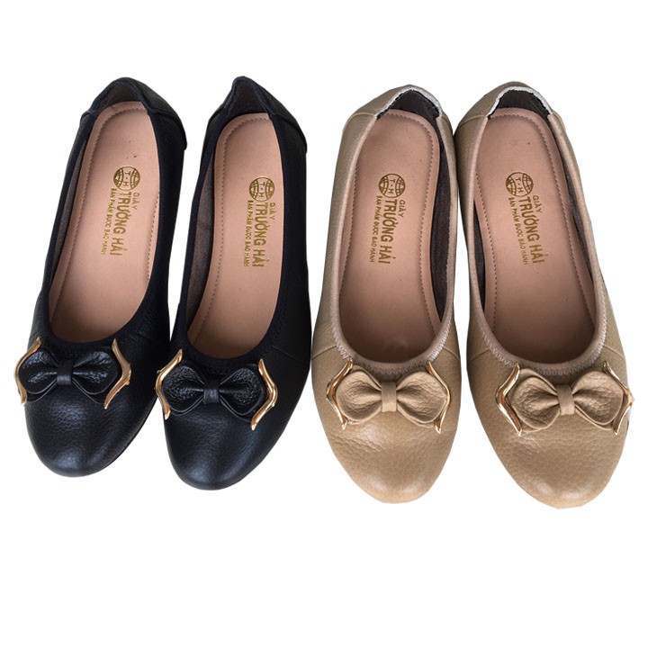 Giày búp bê kem đính nơ xinh xắn da bò cao cấp mềm mại đế cao su không trơn TH_BB021