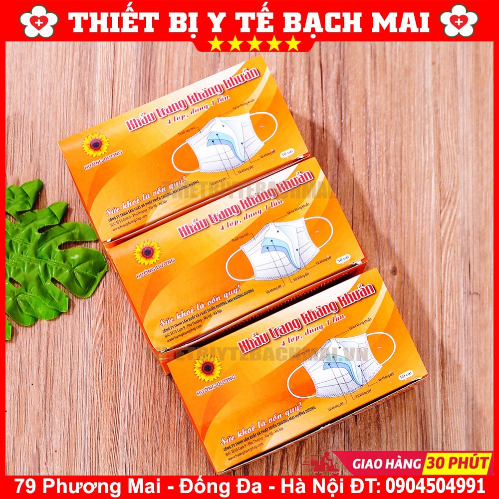 Khẩu Trang Y Tế 4 Lớp Hướng Dương Trắng, Đen, Xám, Xanh [Hộp 50 Cái]