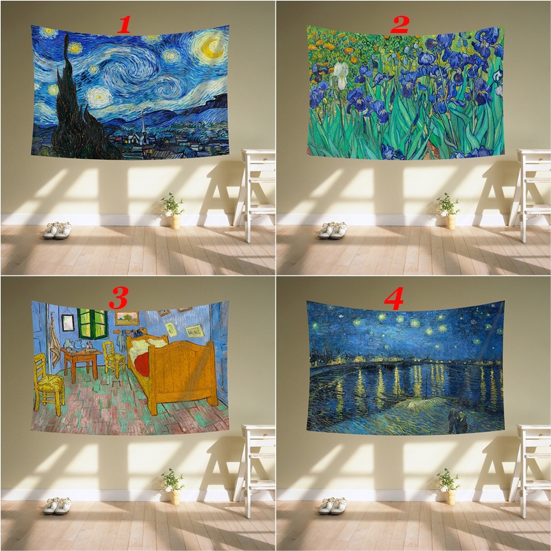 Thảm Treo Tường Trang Trí Hình Tranh Sơn Dầu Kèm Kẹp Treo Chất Liệu Polyester