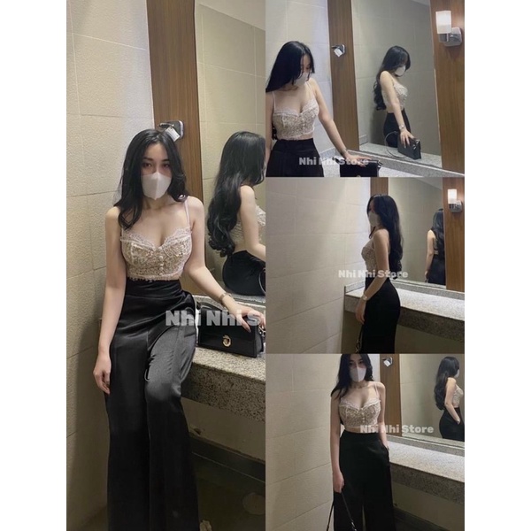 Áo hai dây sexy ren phối nút bọc thời trang