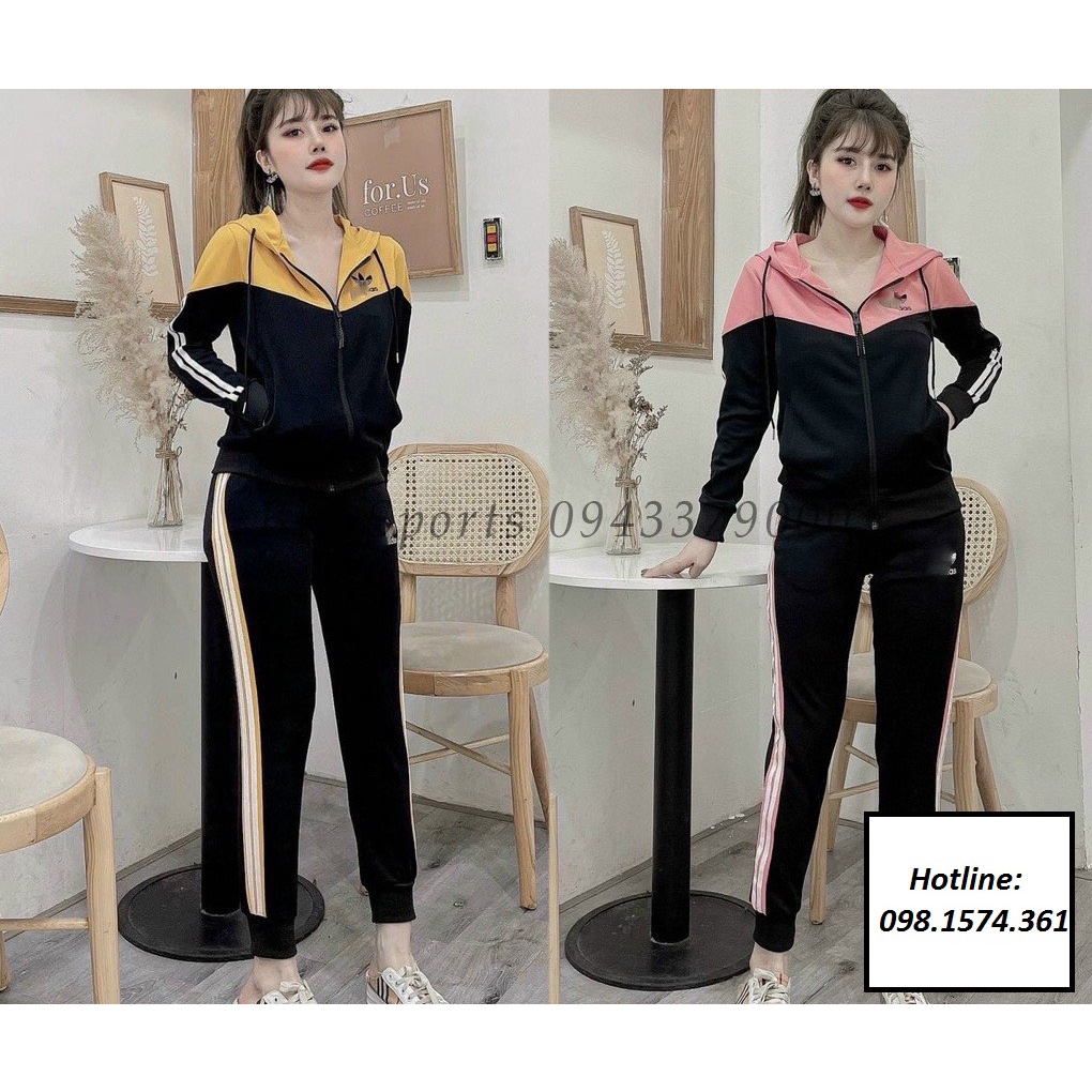 Bộ thể thao nữ thu đông, thêu chữ, có mũ dài tay, set đồ nữ Chất UMI hàn Dày Dặn Free Size 42-58 kg