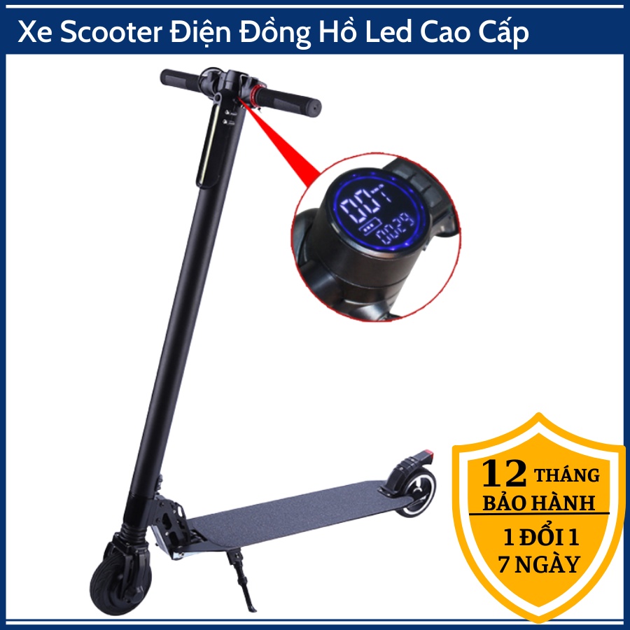 (Bảo Hành 2Năm) Xe Scooter Điện Màn Hình Đồng Hồ Led Cao Cấp - Xe Điện Mini Gấp Gọn Trọng Tải 100Kg