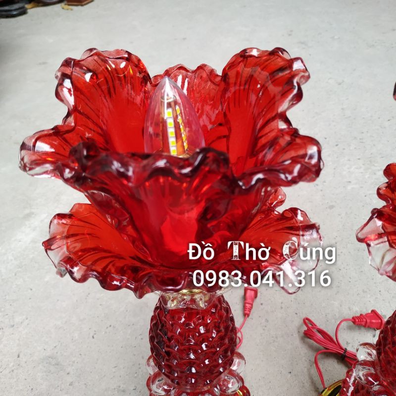Đèn thờ thủy tinh bông cải cao 45cm