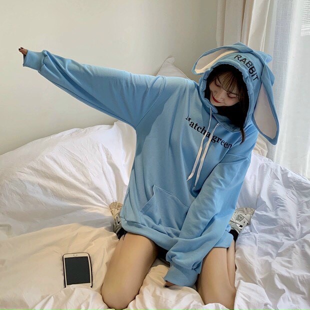 Áo hoodie nam nữ form rộng đơn giản thời trang phối nón tai thỏ lớn bản cute