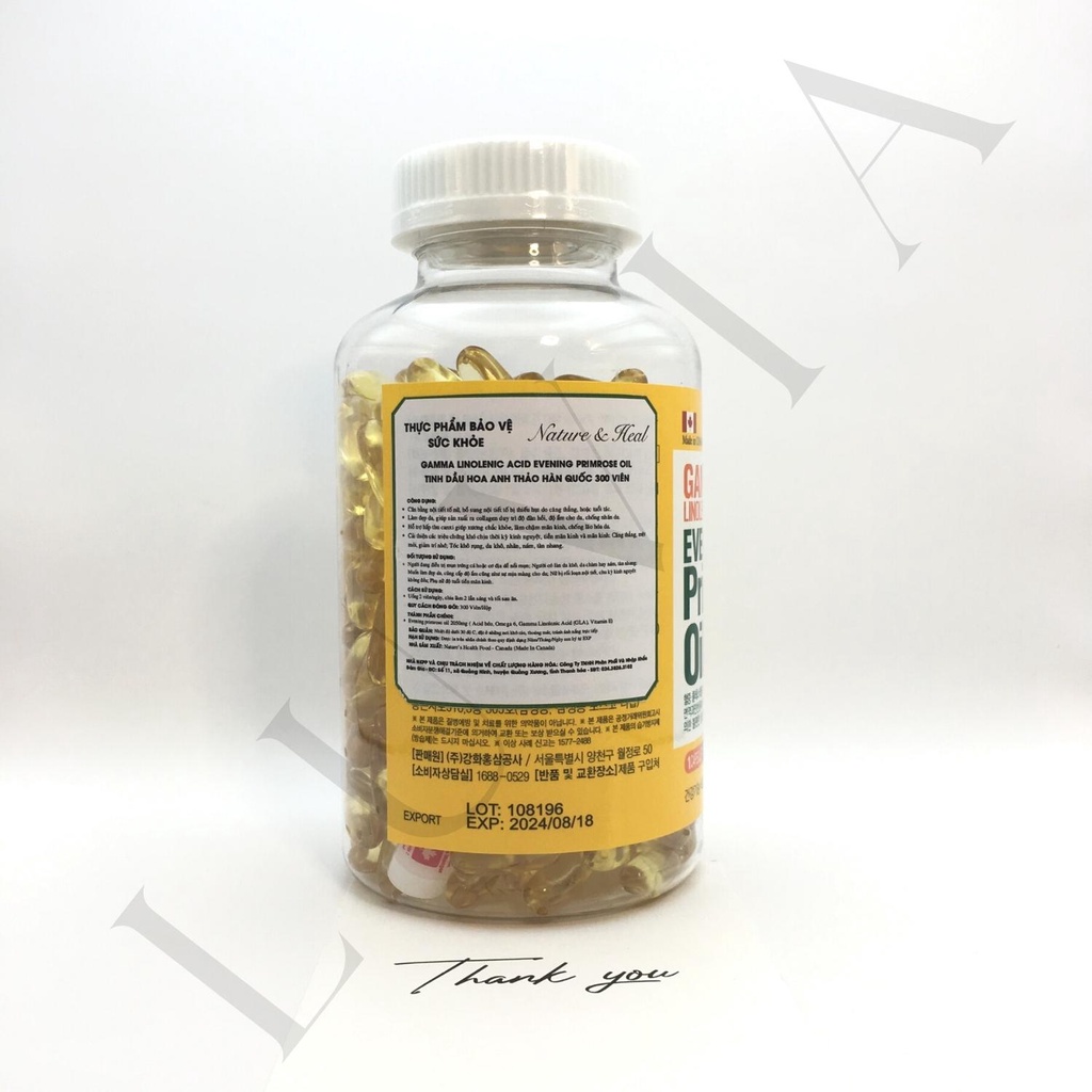 Viên Uống Tinh Dầu Hoa Anh Thảo Hàn Quốc Cân Bằng Nội Tiết Tố Nữ 300 Viên - Evening Primrose Oil