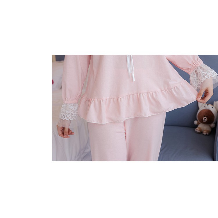 [Order] #34 Bộ ngủ tiểu thư cổ vuông ren cotton thích hợp mùa đông, xuân, thu | BigBuy360 - bigbuy360.vn
