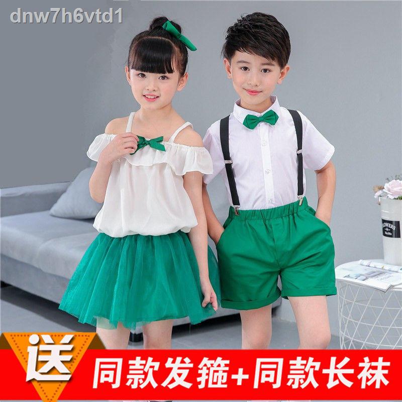 Ngày tết thiếu nhi nhà trẻ nam nữ biểu diễn học sinh tiểu quần áo đồng ca yếm vải cotton tinh khiết