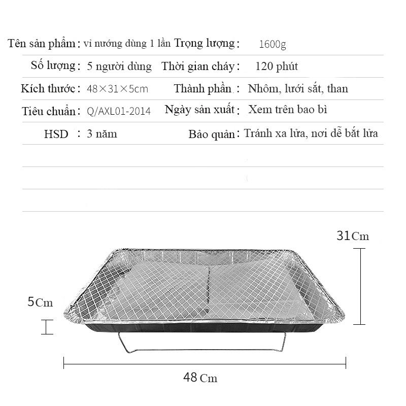 Vỉ nướng BBQ dùng một lần dễ mang theo đi picnic, dã ngoài, gia đình