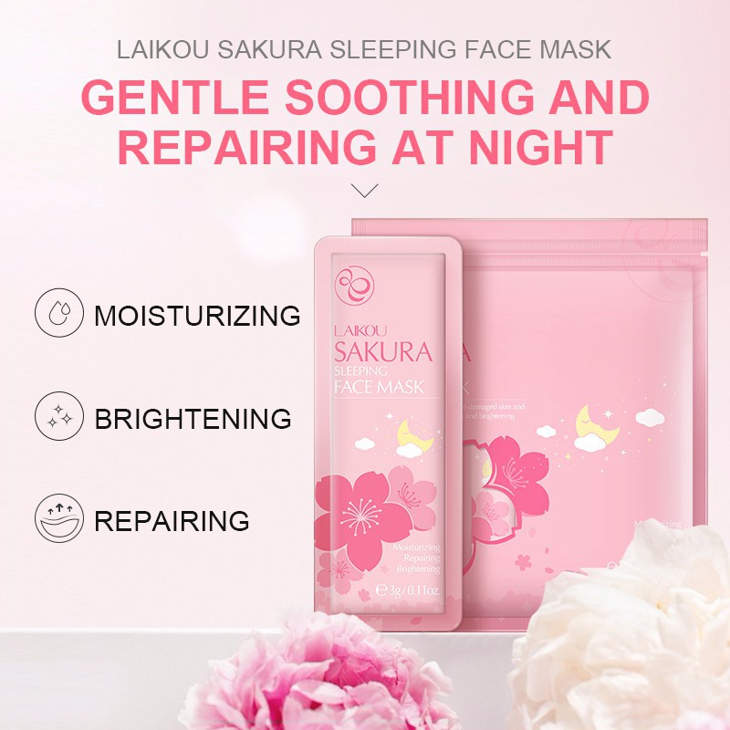 Set 15 Gói Mặt Nạ Ngủ LAIKOU Hoa Anh Đào Dưỡng Ẩm Làm Mịn Da Vào Ban Đêm 3g/gói