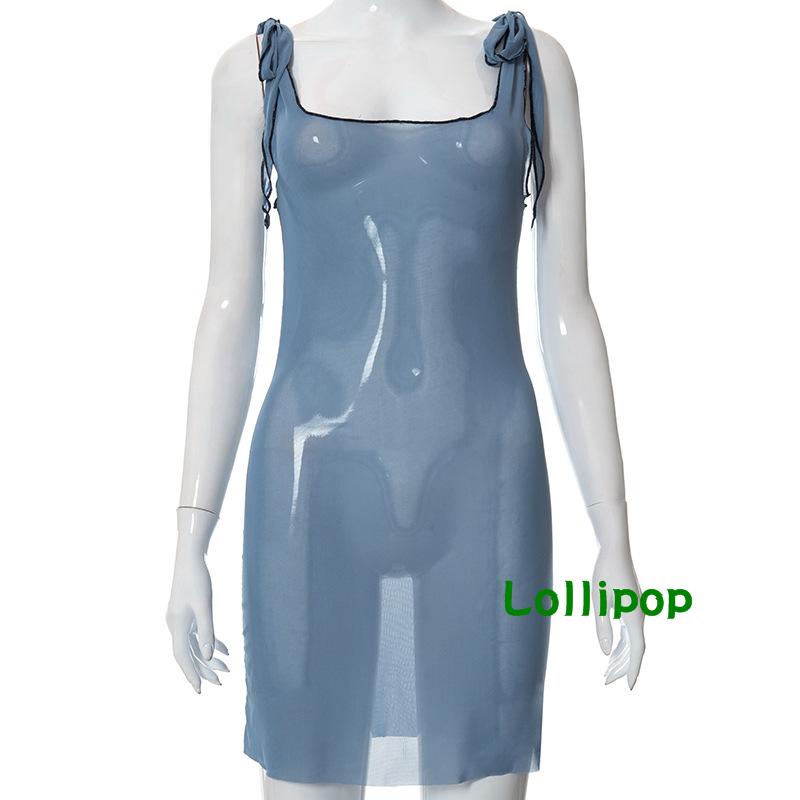 Đầm Ngắn Sát Nách Dáng Ôm Phối Lưới Xuyên Thấu Màu Trơn Thời Trang Cho Nữ