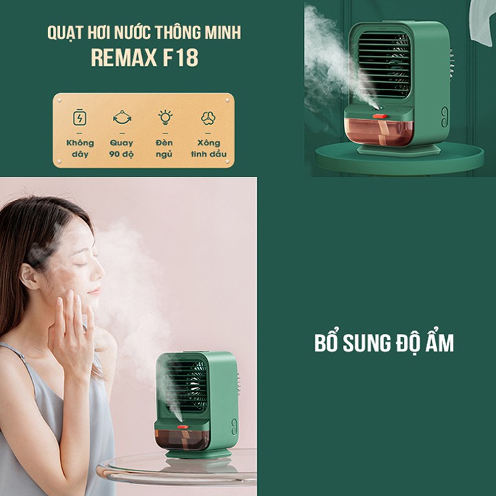 Quạt điều hòa hơi nước mini kiêm máy xông tinh dầu Remax F18 hỗ trợ 3 cấp gió