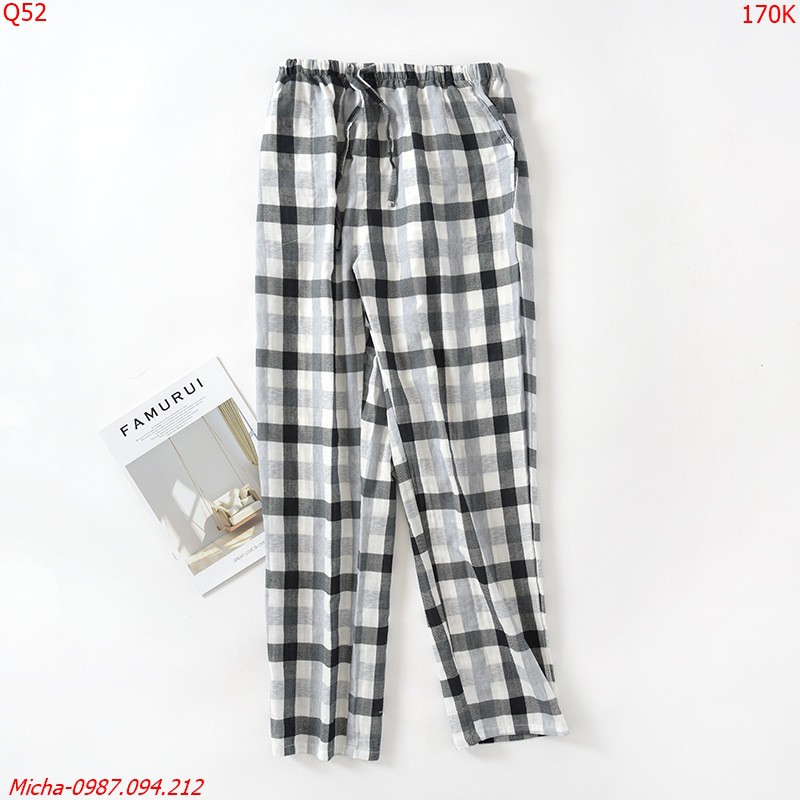 Quần nữ vải xô Nhật mềm nhẹ, họa tiết kẻ caro 💐FREE SHIP💐 | BigBuy360 - bigbuy360.vn