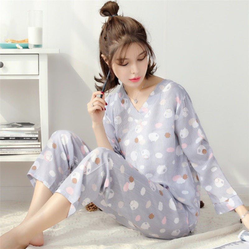 Bộ đồ ngủ dài tay Cotton Pijama vải lanh mềm mịn mặc mùa thu CiCi