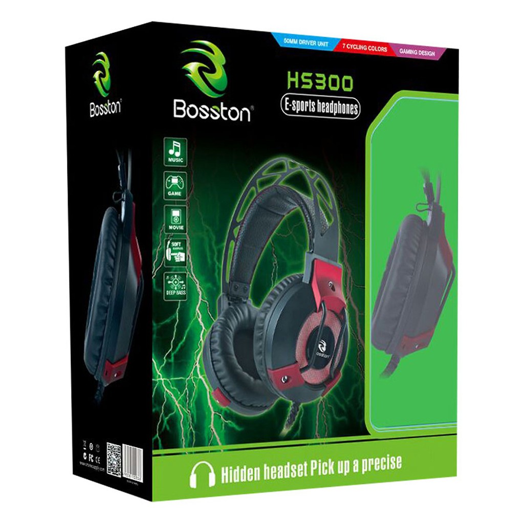 Deal Hot Tai nghe chụp tai chuyên Game Bosston HS300 Led đa màu - Super Bass (Đen)