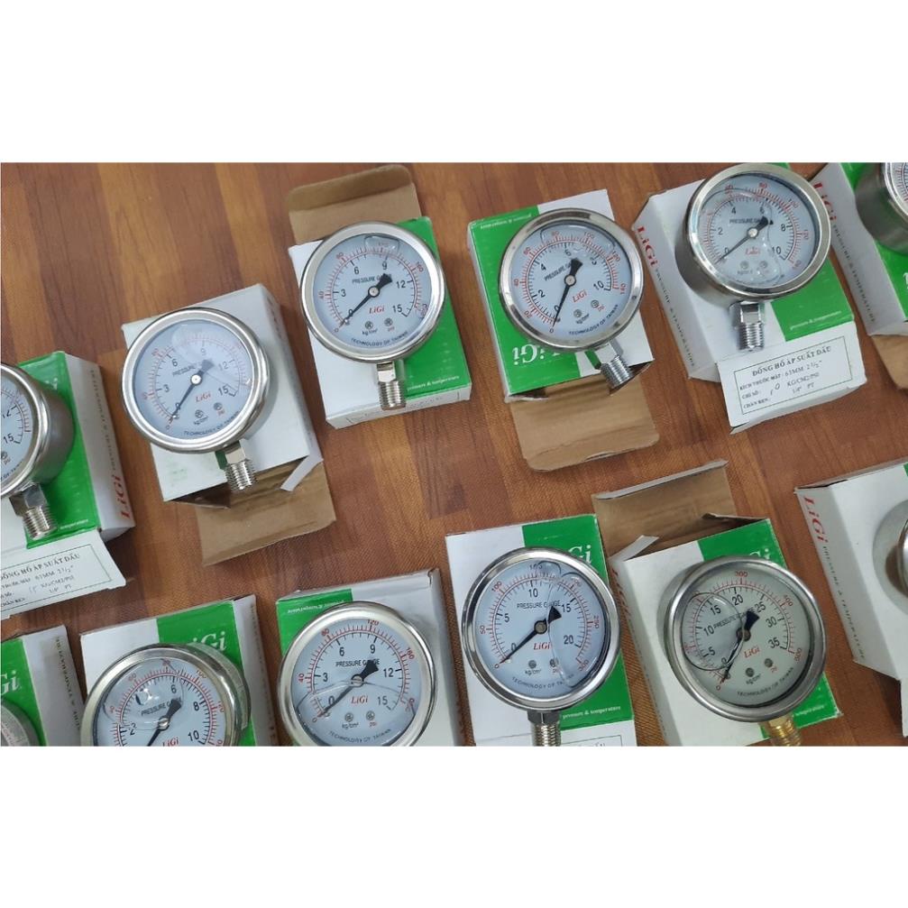 Đồng hồ áp suất loại có dầu 50kg, 100 kg/cm3 hiệu LIGI-phi 63mm