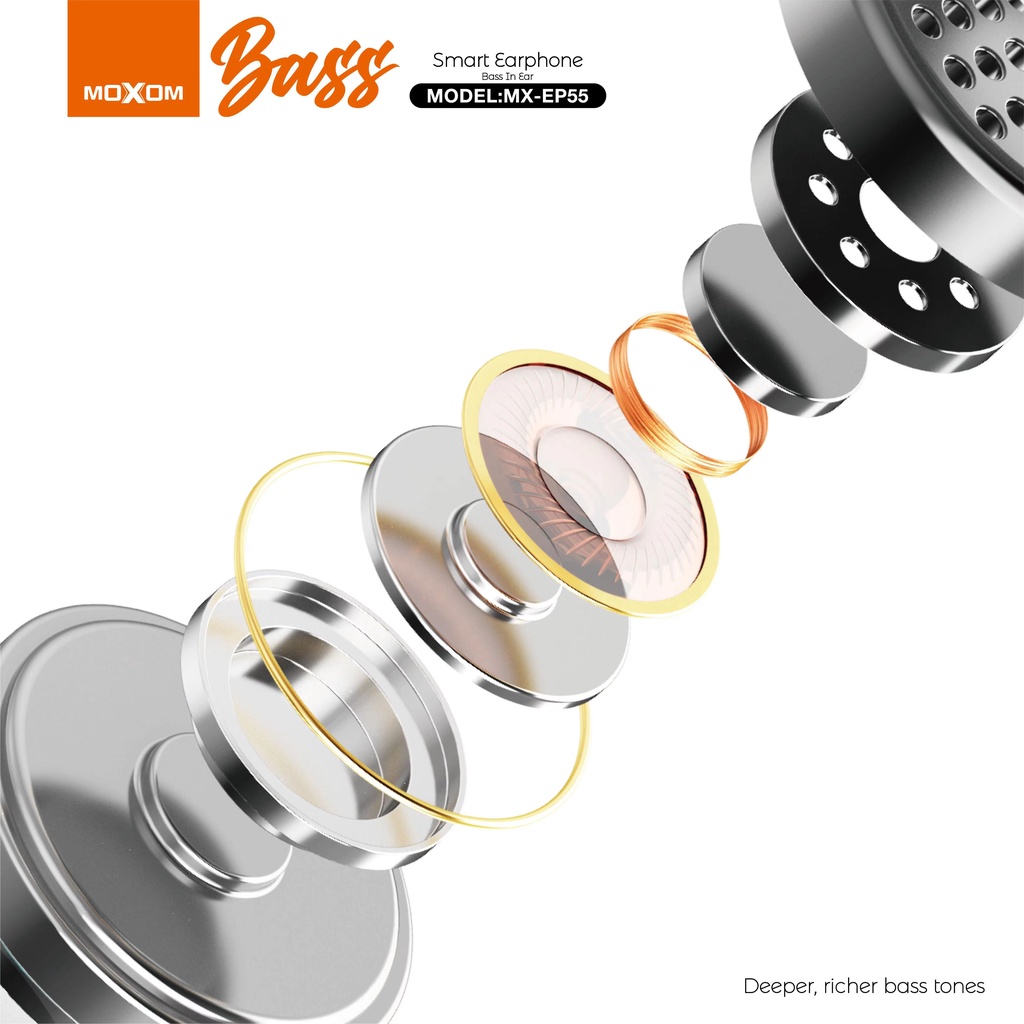 Tai nghe nhét tai có dây MOXOM EP55 Chống ồn, Tích hợp Micro, Âm bass phong phú, Jack 3.5mm dài 1,2m