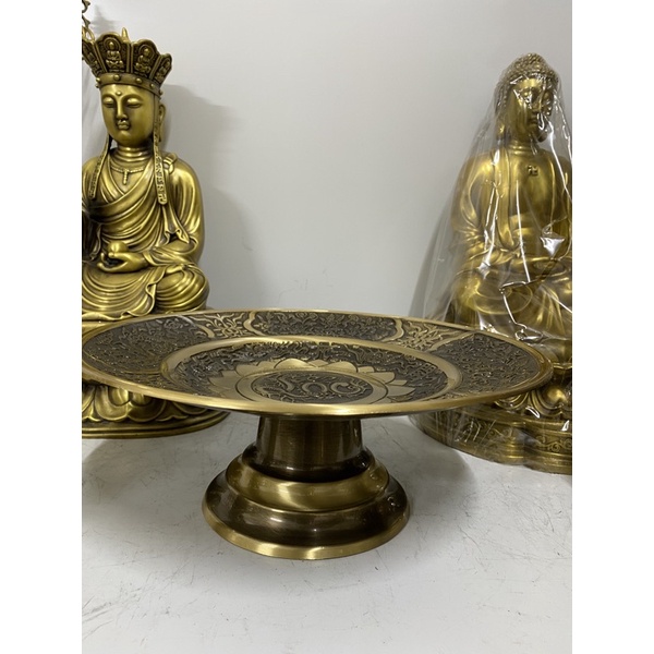 Mâm bồng mâm ngũ quả bằng đồng nguyên chất hun màu giả cổ đường kính 33,5cm