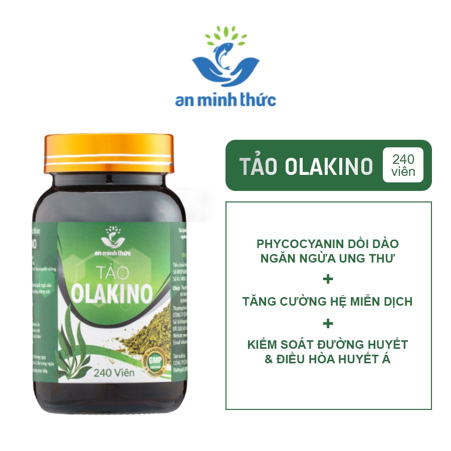 Tảo Olakino An Minh Thức 240 viên - Thực phẩm bảo vệ sức khỏe, 100% bột tảo nguyên chất Spirulina