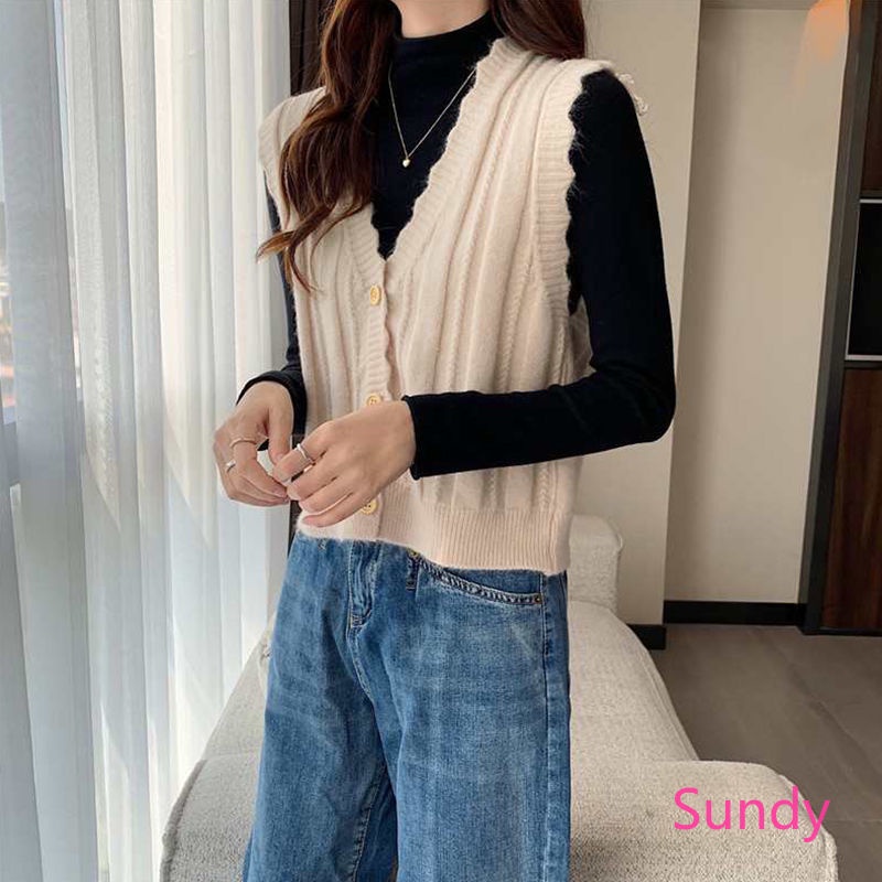 Áo Dệt Kim Sát Nách Cổ Chữ V Phối Ren Thời Trang Mùa Thu Hàn Quốc Cho Bé Gái | BigBuy360 - bigbuy360.vn