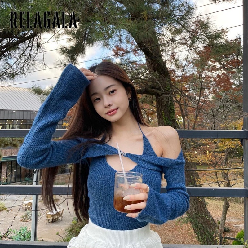 Áo Dệt Kim Trễ Vai Màu Sắc Đơn Giản Quyến Rũ Dành Cho Nữ