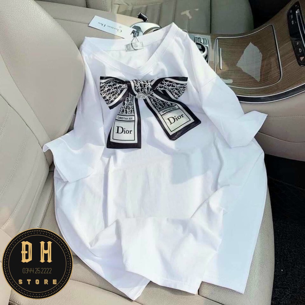 Áo Phông Áo Thun Nữ Có Đính Nơ Cổ Chất Liệu Cotton Fom Rộng Giấu Quần Hàng Quảng Châu Cao Cấp . | BigBuy360 - bigbuy360.vn