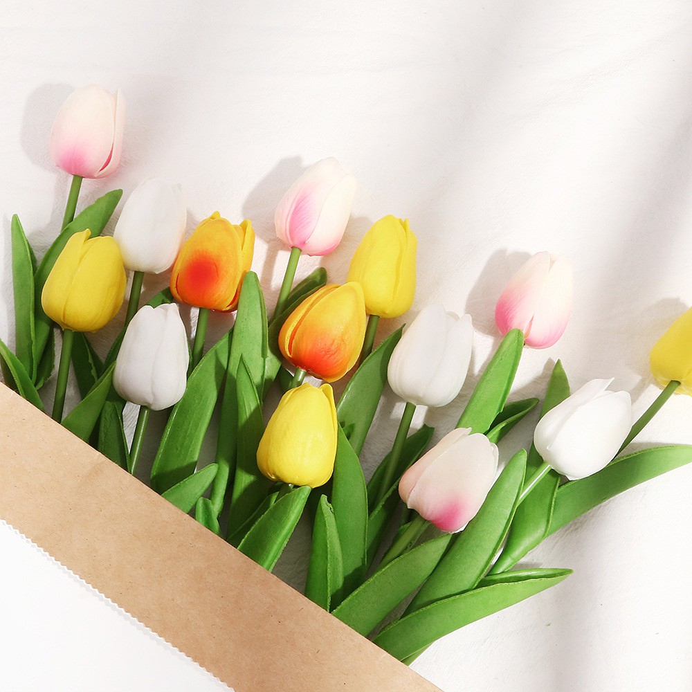 Hoa Tulip giả bằng cao su PU lá xoăn cắm lọ decor phòng trang trí nhà cửa tuyệt đẹp