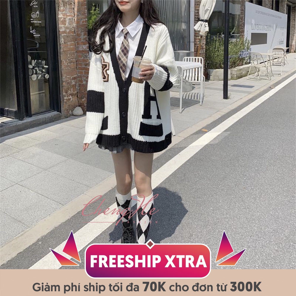 Áo khoác len cardigan nữ dệt kim chữ H dáng rộng dài tay phong cách Hàn Quốc cá tính A00136