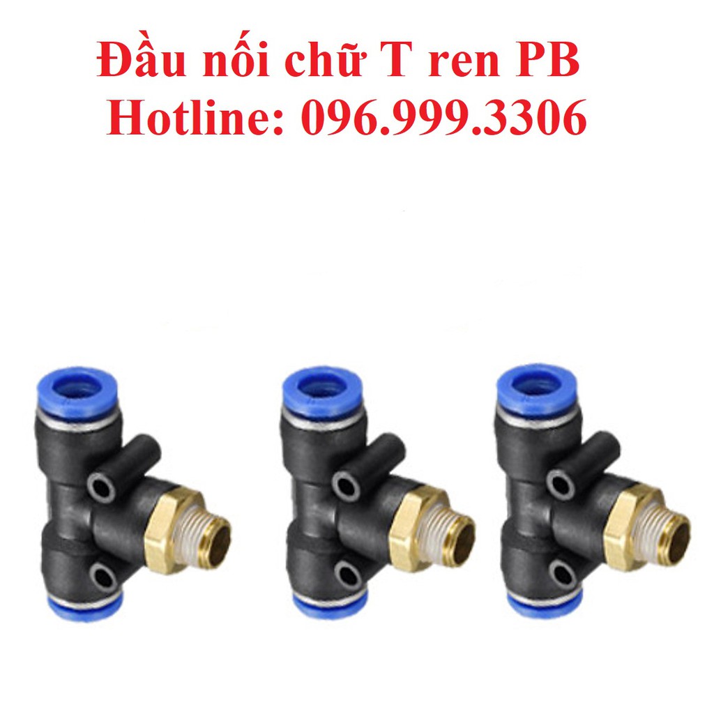 Đầu nối PB chữ T có ren ngoài khí nén, phun sương chịu được áp suất cao, đầy đủ kích thước giá sỉ