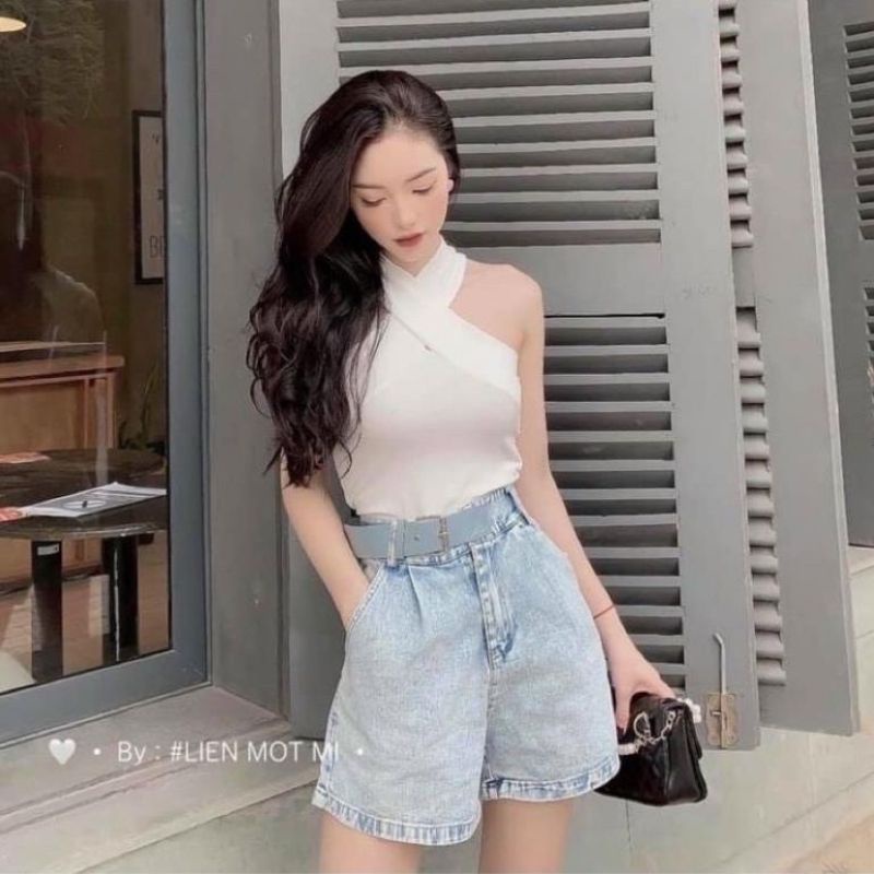 Áo chéo cổ LEN TĂM - áo CROPTOP Big Size . mã A12