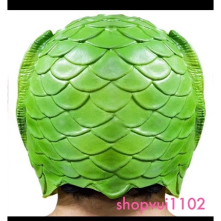 Mặt nạ trùm đầu hóa trang quái vật đầu cá màu xanh lá phù hợp cho Halloween