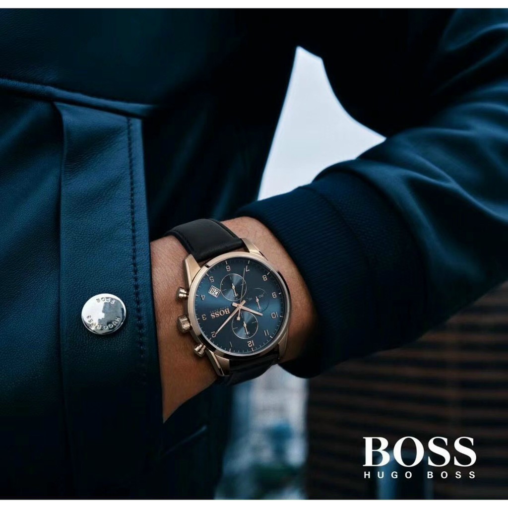 ĐỒNG HỒ NAM HUGO BOSS DÂY DA , SIZE 44MM , MẶT XANH , HB1513783