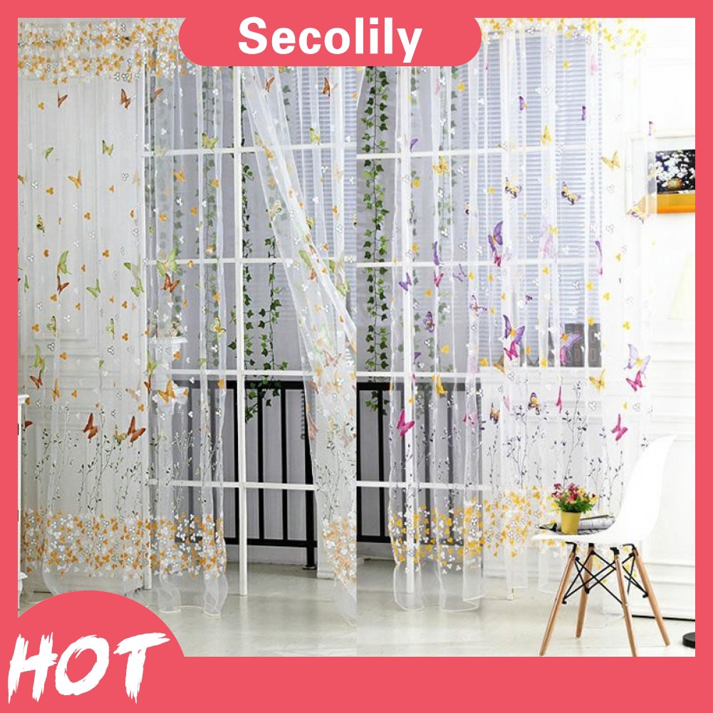 Colorful Butterfly Romantic Tulle Voile Window Curtain Panel