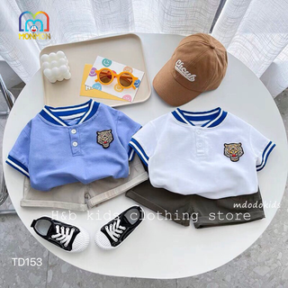 Set áo thun polo ngắn tay cổ bomber thêu hổ + quần kaki đũi