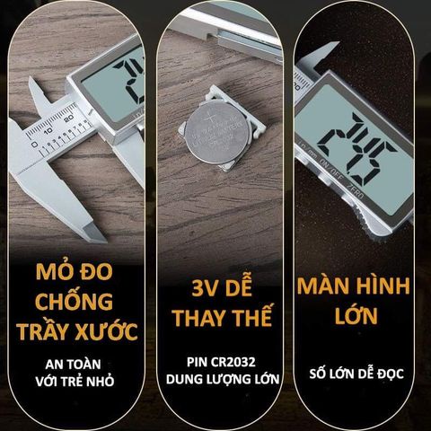 Thước kẹp điện tử màn hình LCD lớn 150mm nhựa carbon độ bền cao, pin trâu, cho thợ săm, tóc, chân mày, sắt si vv