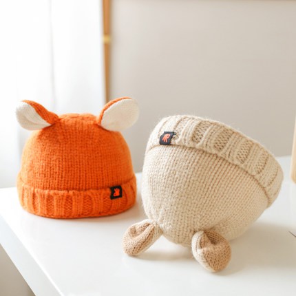 Mũ beanie dệt kim mềm co giãn tai thỏ màu kẹo dễ thương thời trang mùa đông cho bé 0-1 tuổi