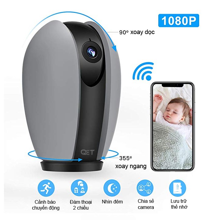 Camera IP xoay 360 ĐỘ QCT 1080P GEN2 Quốc Tế