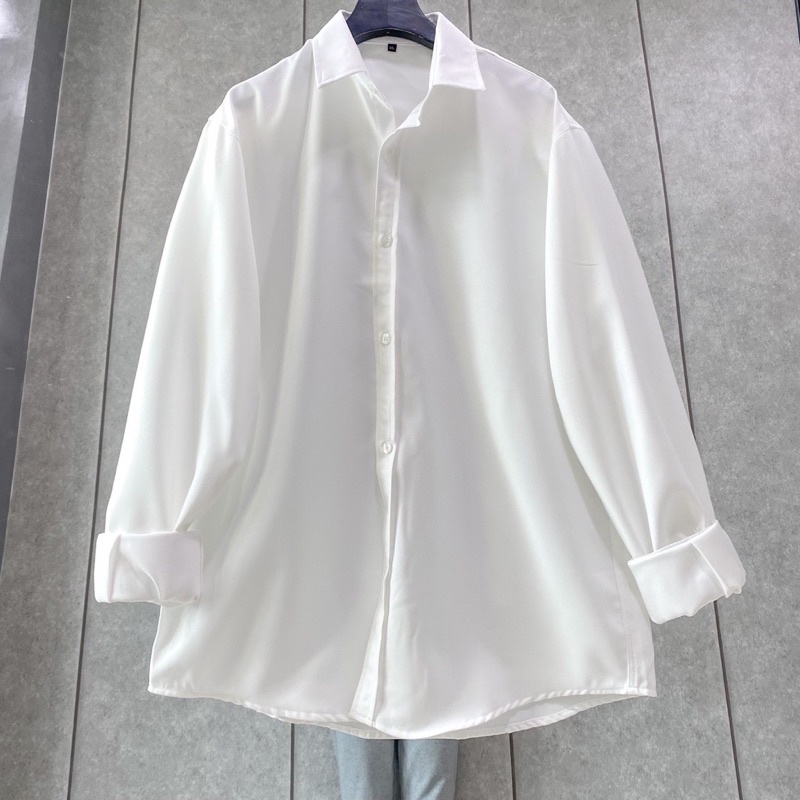 Áo Sơ Mi TRƠN Tay Dài màu TRẮNG/ĐEN/XANH LÁ  Nam nữ unisex  Áo sơmi Vải COTTON Form Rộng Jaystoree