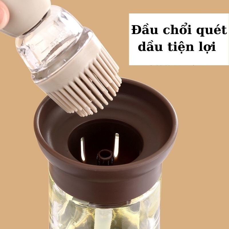 Lọ đựng gia vị thủy tinh hũ gia vị dầu ăn kèm chổi quét silicon