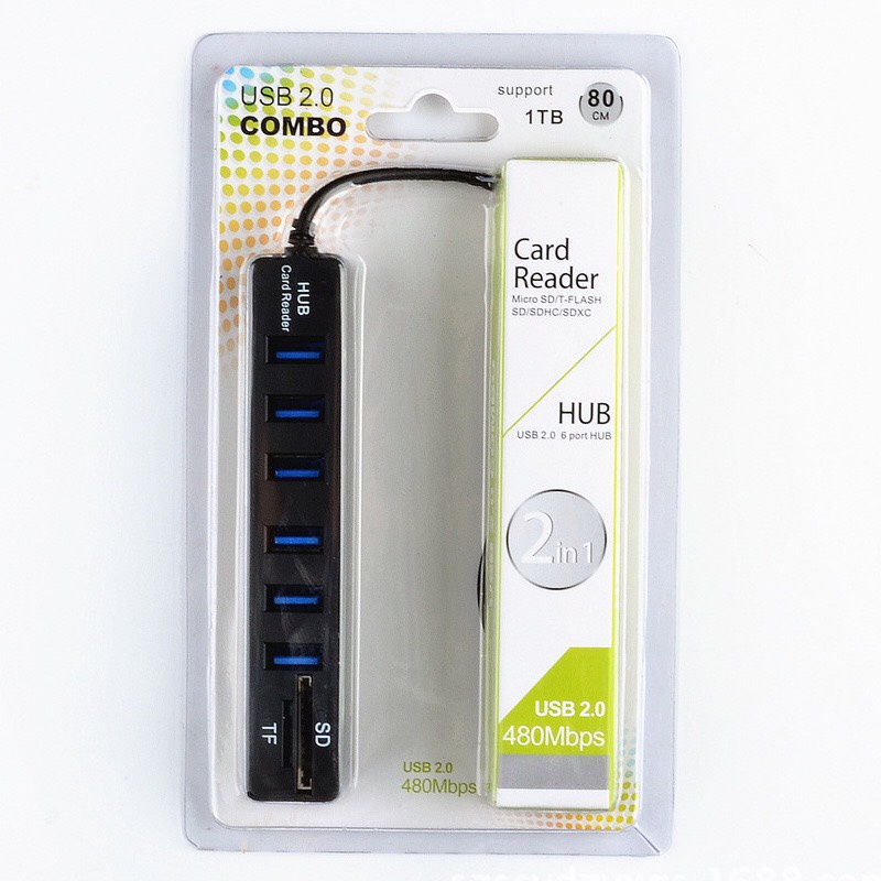 Bộ Chia Hub USB 3 Cổng Kèm 2 Khe Đọc Thẻ Nhớ Micro và SD