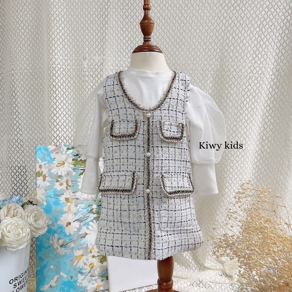 Set váy gile dạ kèm áo thun KIWY KIDS phong cách thanh lịch Kids13 cho bé gái từ 1 đến 4 tuổi