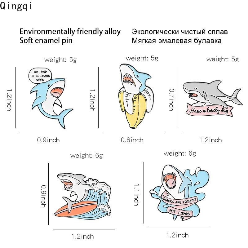 Ghim cài áo Miss Zoe hình cá mập hoạt hình dễ thương